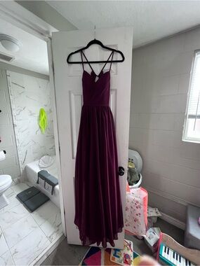 Azazie Maroon Spaghetti-Strap Chiffon Maxi Dress